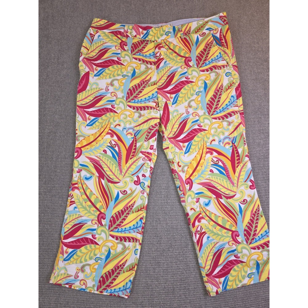 Tommy Hilfiger Pants Womens 16 Flat Front Floral Print Capri Colorful Stretch